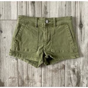 NWOT AMERICAN EAGLE Stretch Hi-Rise Shortie 100% Cotton Green Short 24